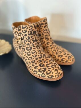 Leopard Print Kids Ankle Boots with Side Buckle - Tan/Black